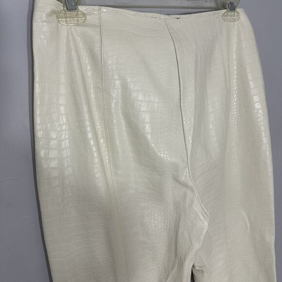 JLUXLABEL Cream Cropped Pants Croc Faux Leather High Waist Neutral Size XL - Picture 7 of 10